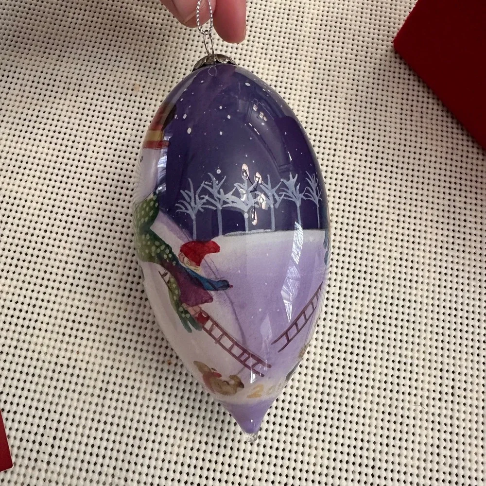 Li Bien SNOWMAN Teardrop Christmas Ornament Hand Painted Blown Glass‎